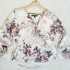 WHBM White & Pink Floral, Velvet Sheer Blouse